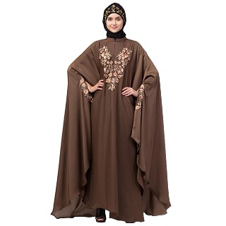 Designer Irani Kaftan with embroidery work- Light Brown